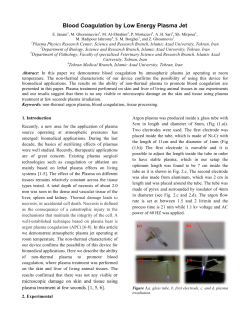 Blood Coagulation by Low Energy Plasma Jet