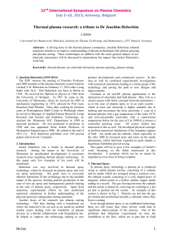 Thermal plasma research: a tribute to Dr Joachim Heberlein