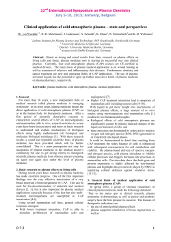 Clinical application of cold atmospheric plasma ? state and perspectives