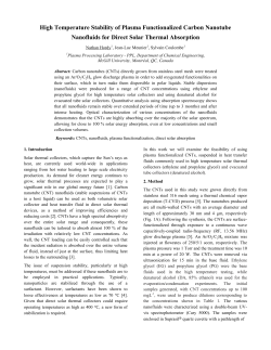 High Temperature Stability of Plasma Functionalized Carbon Nanotube Nanofluids for Direct Solar Thermal Absorption