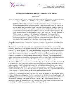 Advantages and Disadvantages of Plasma Treatment of Textile Materials