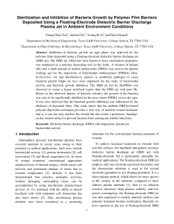 Sterilization and Inhibition of Bacteria Growth by Polymer Film Barriers Deposited Using a Floating-Electrode Dielectric Barrier Discharge Plasma Jet in Ambient Environment Conditions