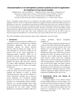 Characterization of the atmospheric pressure plasma jet in Ar/H2O and its application for treatment of the nonwoven textiles