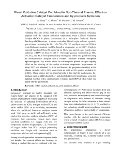 Diesel Oxidation Catalyst Combined to Non Thermal Plasma: Effect on Activation Catalyst Temperature and by-products formation