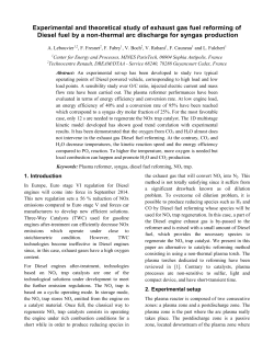Experimental and theoretical study of exhaust gas fuel reforming of Diesel fuel by a non-thermal arc discharge for syngas production
