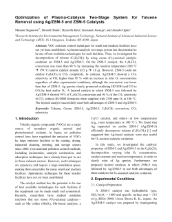 Optimization of Plasma-Catalysis Two-Stage System for Toluene Removal using Ag/ZSM-5 and ZSM-5 Catalysts