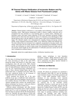 RF thermal plasma vitrification of incinerator bottom and fly ashes with waste glasses from fluorescent lamps