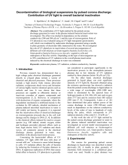 Decontamination of biological suspensions by pulsed corona discharges: Contribution of UV light to overall bacterial inactivation