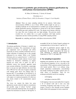Tar measurement in synthetic gas produced by plasma gasification by solid phase microextraction (SPME) method