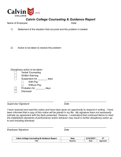 Calvin College Counseling Guidance Report