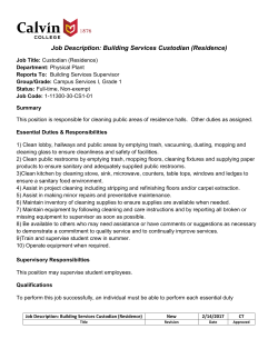 Job Description Building Services Custodian (Residence)