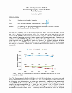 SAT Participation and Performance for MCPS Class of 2015