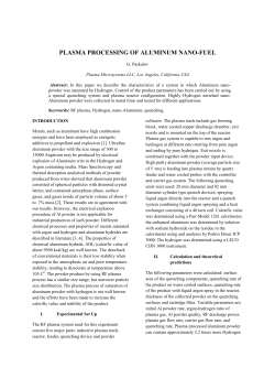 PLASMA PROCESSING OF NANO-ALUMINUM FUEL