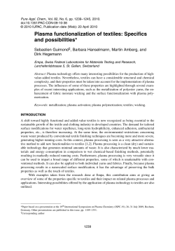 Plasma functionalization of textiles: Specifics and possibilities
