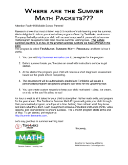 TenMarks Summer Program Letter