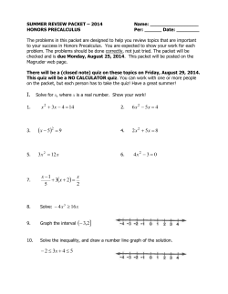HONORS PRECALCULUS Summer Packet