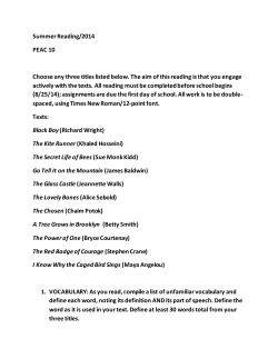 PEAC 10 Summer Reading Assignment&nbsp;