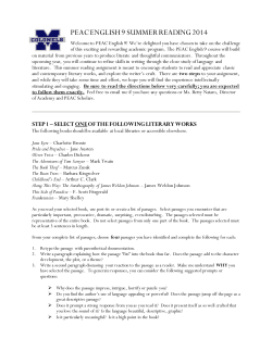 PEAC 9 Summer Reading Assignment&nbsp;