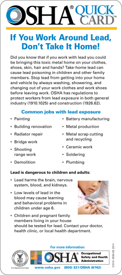 OSHA: If You Work Around Lead, Don't Take It Home! (pdf)