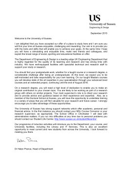PG Head of Department Welcome Letter 2015 [PDF 137.76KB]