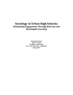 Sociology in Urban High Schools: Stimulating Engagement Through Relevant and Meaningful Learning