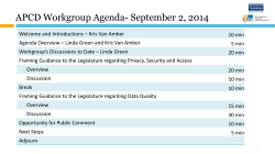 APCD Workgroup Agenda for September 2, 2014 (PDF)