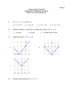 Pre Calculus I Short Form A