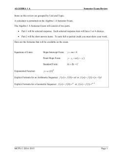 2014-2015 Algebra 1 A Review