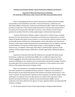 Inventory and Literature Review: Pay-for-Performance Methods and Structure (PDF: 286KB/45 pages)