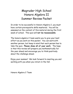 Honors Algebra 2 Summer Math Packet 2015