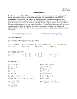 AP Calculus Summer Math Packet 2015