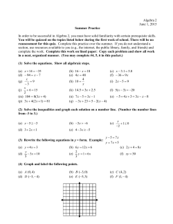 Algebra 2 Summer Packet 2015