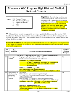 Exhibit 6-A: Minnesota WIC Program High Risk and Medical Referral Criteria (PDF)