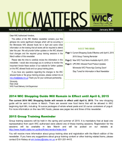 January 2015 WIC Matters - Newsletter for Vendors - Volume 15, Issue 1 (PDF)