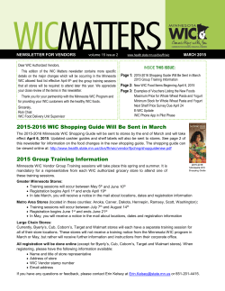 March 2015 WIC Matters - Newsletter for Vendors - Volume 15, Issue 2 (PDF)