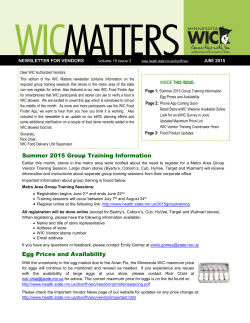 June 2015 WIC Matters - Newsletter for Vendors - Volume 15, Issue 3 (PDF)