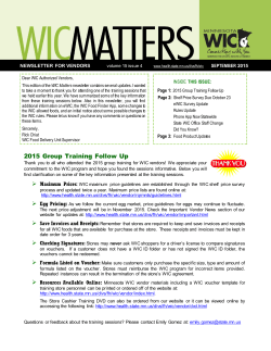 September 2015 WIC Matters - Newsletter for Vendors - Volume 15, Issue 4 (PDF)