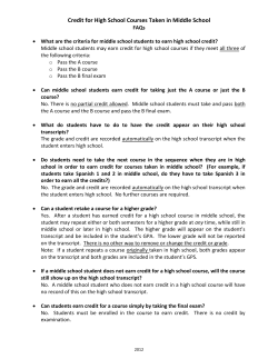 FAQ - Credit for High School Courses Taken in Middle School