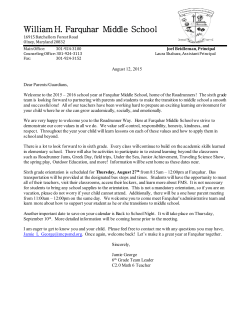 2015-16 Welcome Letter for 6th grade