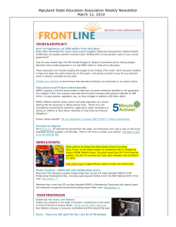 March 12, 2010 Frontline Issues and Advocacy, Maryland State Education Association Weekly Newsletter