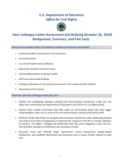 Dear Colleague Letter Harassment and Bullying (October 26, 2010) Background, Summary, and Fast Facts (PDF: 116KB/2 pages)