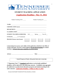 Summer 2016 Student Teaching Application