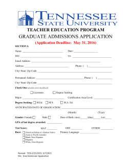 Summer 2016 Grad Admission Application