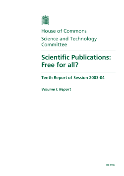 House of Commons, Science and Technology - Scientific Publications: Free for all?