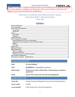 Strategic Planning and Mgmt. Issues for Nonprofits