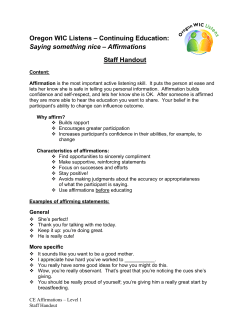 Saying Something Nice, Affirmations - Oregon WIC Staff Handout