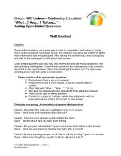 Asking Open-Ended Questions  Oregon WIC Staff Handout