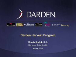 Presentation: Darden Restaurants Harvest Donation Program (PDF: 1.07MB/11 pages)