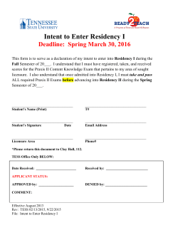 Intent to Enter Residency I