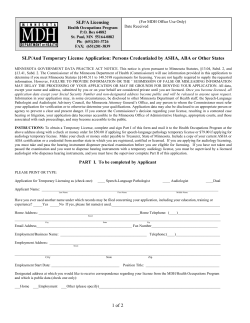 Temporary License Application Form for Persons Credentialed by ASHA, ABA, or other States